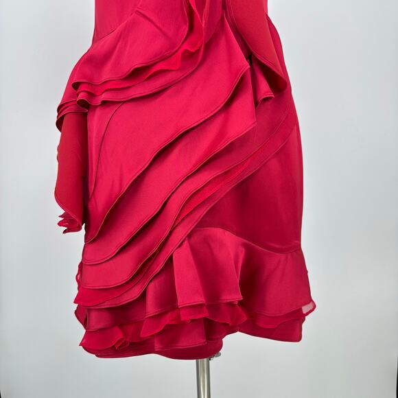 BCBDMaxAzria Womens 12 One Shoulder Mini Cocktail Dress Berry Red Y2K Ruffles - Picture 4 of 12